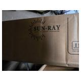 Sun-Ray Rectangular Patio Umbrella 6.6ft by 10ft with 22 Solar Powered LED Lights, Push-Button Tilt and Hand Crank Lift, Solar Umbrella with Solution Dyed Taupe Fabric for Porch, Deck, and Patio