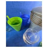 Assorted Dishware, Specialty Glasses, New Bowls, Ice Bin Etc.