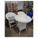 White Wicker Table with glass top and 2 Chairs