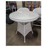 White Wicker Table with glass top and 2 Chairs