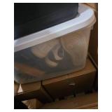 Pallet of Assorted Boxes and Bins of Misc. Household Items, Shoes, Home Decor, Building Materials, Garage Items and More