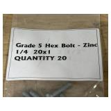 Lot of 40 Grade 5 Hex Bolts Zinc 1/4 20x1