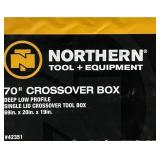 ^Northern Tool + Equipment Deep Low-Profile Crossover Truck Toolbox with Removable Tray, 69in. x 20in. x 19in., Aluminum, Diamond Plate, Shotgun Latches #42351 Msrp $489.99