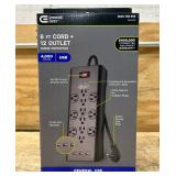 Commercial Eletric 6 FT Cord + 12 Outlet Surge Protector