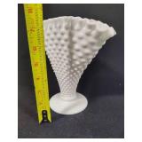 Fenton Milk Glass Hobnail Fan Vase
