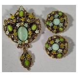 Stamped Arthur Pepper (ART) Moonglass Brooch & Earrings Set