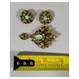 Stamped Arthur Pepper (ART) Moonglass Brooch & Earrings Set