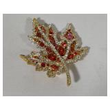 Stamped Nolan Miller Autumn Leaf Crystal Brooch