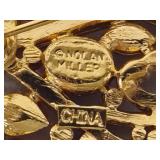 Stamped Nolan Miller Autumn Leaf Crystal Brooch