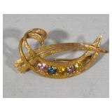 14K Vintage Brooch w/Multi Color Stones