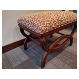 Carved Wood Upholstered Bench