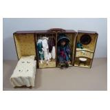 Vintage 1980s Cracker Barrel Porcelain Doll Wardrobe Trunk