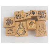 Rubber Stamp Set - Wooden Irish Themed Shamrocks Leprechaun & Pots of Gold