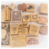 Valentine Rubber Stamp Collection - Hearts, Love & Quotes on Wood Blocks