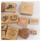 Valentine Rubber Stamp Collection - Hearts, Love & Quotes on Wood Blocks