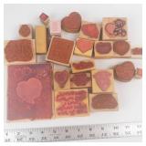 Valentine Rubber Stamp Collection - Hearts, Love & Quotes on Wood Blocks