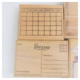 Wooden Rubber Stamp Set - Calendar Grid, Postcard, Frame Border, Gift Bag Designs