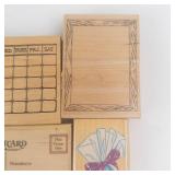 Wooden Rubber Stamp Set - Calendar Grid, Postcard, Frame Border, Gift Bag Designs