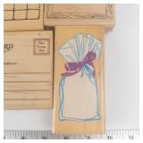 Wooden Rubber Stamp Set - Calendar Grid, Postcard, Frame Border, Gift Bag Designs