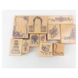 Decorative Rubber Stamp Blocks - Floral & Frame Designs on Wood Blocks Collection