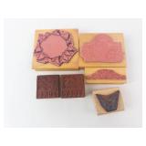 Vintage Rubber Stamp Set - 6 Wood-Mounted Floral & Bird Stamps (June, July)