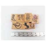 Western Theme Rubber Stamp Blocks - Set of 7 Cowboy & Horse Designs