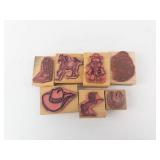 Western Theme Rubber Stamp Blocks - Set of 7 Cowboy & Horse Designs