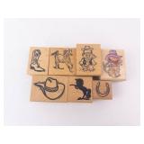Western Theme Rubber Stamp Blocks - Set of 7 Cowboy & Horse Designs