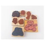 Bear-Themed Wooden Rubber Stamp Block Set - Assorted Teddy and Halloween Designs