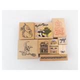 Bear-Themed Wooden Rubber Stamp Block Set - Assorted Teddy and Halloween Designs