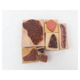 Rubber Stamp Blocks - Grapes, Strawberries, Daisies & Vine Motifs on Wood