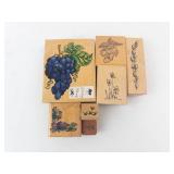 Rubber Stamp Blocks - Grapes, Strawberries, Daisies & Vine Motifs on Wood