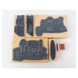 Vintage Rubber Stamp Set - Interior Scene Designs on Wood Blocks (Kitchen & Living Room)