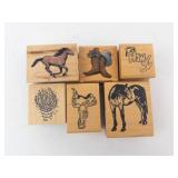 Wooden Rubber Stamp Blocks Set - Western Theme (Horse, Boots, Howdy) (Lot of 6)
