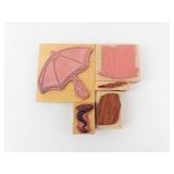 Umbrella Rubber Stamp Set on Wood Blocks - Pattern & Rain Motifs