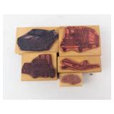 Vehicle Rubber Stamp Set on Wood Blocks - Cars, Truck, Airplane, Police Car