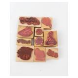 Thanksgiving Rubber Stamp Set on Wood Blocks - Assorted Designs