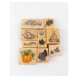 Thanksgiving Rubber Stamp Set on Wood Blocks - Assorted Designs