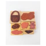 Wood Block Rubber Stamp Set - Basket, Easter, Bunny, Hibiscus & Flowers