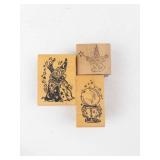 Wizard & Crystal Ball Rubber Stamp Set - 4 Wooden Stamps