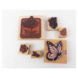 Wood Block Rubber Stamps - Butterfly & Flower Designs, Assorted Sizes