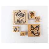 Wood Block Rubber Stamps - Butterfly & Flower Designs, Assorted Sizes