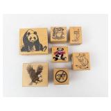 Rubber Stamps on Wood Blocks - Assorted Animal Designs (8-Pack)