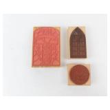 Rubber Stamp Blocks Set - Gothic Window Arch, Cross/Vine Panel, Butterfly Round