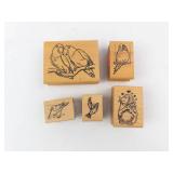 Bird Rubber Stamp Set on Wood Blocks - 5 Assorted Bird Designs