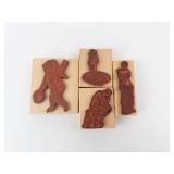Wooden Rubber Stamp Blocks - Classical Figurines (Lot of 4)