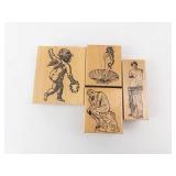 Wooden Rubber Stamp Blocks - Classical Figurines (Lot of 4)