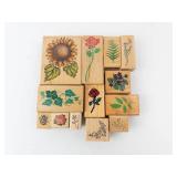 Botanical Rubber Stamp Blocks - Sunflower, Rose, Fern, Ivy on Wood Mounts