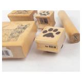 Wooden Animal Stamp Set - Dog Cat Outlines with Paw Print Blocks & Bone Handle