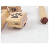 Wooden Animal Stamp Set - Dog Cat Outlines with Paw Print Blocks & Bone Handle